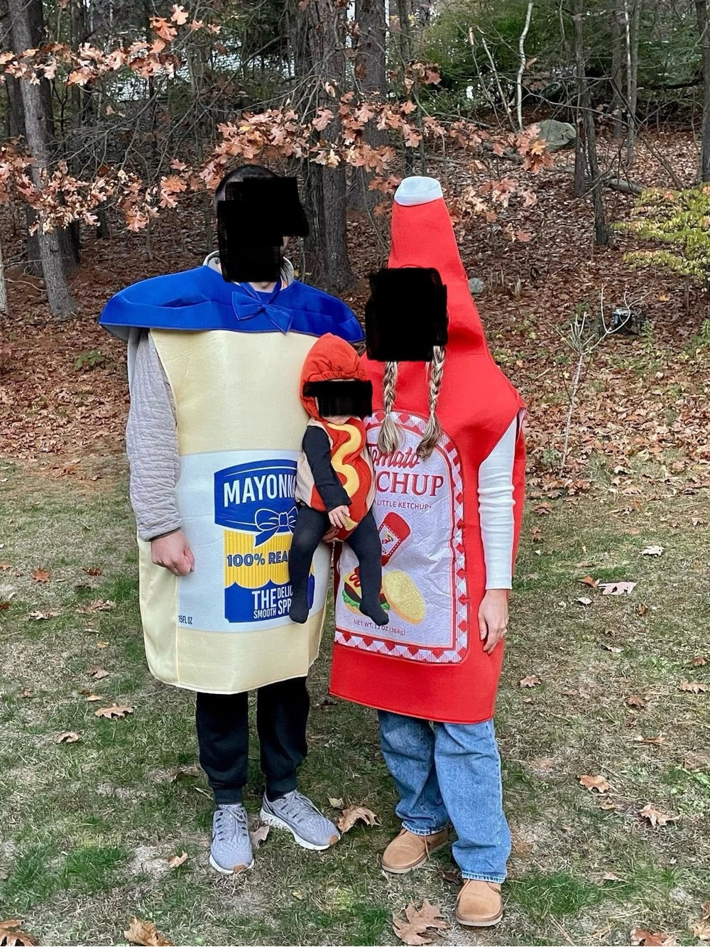 Adult Ketchup & Mustard Costume + Baby Hotdog Costume 6-9M